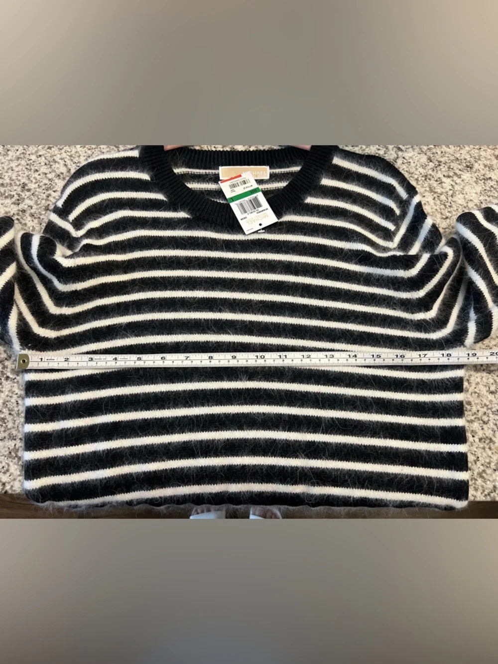 Michael Kors Black and White Striped Crewneck Sweater